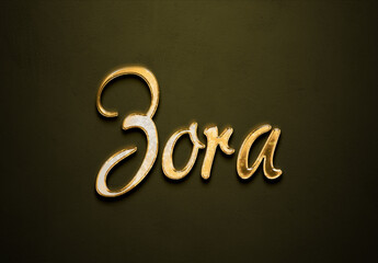 Old gold text effect of name Zora with 3D glossy style Mockup