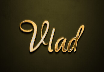 Old gold text effect of name Vlad with 3D glossy style Mockup