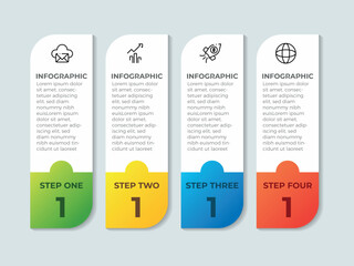 Concept of arrow business model with 4 successive steps. Six colorful graphic elements. Timeline design for brochure, presentation. Infographic design layout