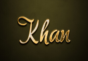 Old gold text effect of name Khan with 3D glossy style Mockup