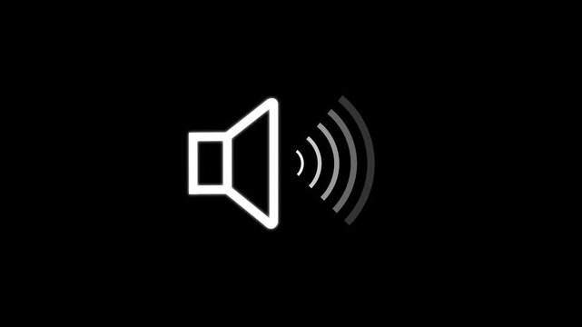 white sound icon audio music speaker animation on black background. sound Voice animated with speaker icon. Sound, music, speaker Audio technology, music, and sound. 4k Animation of speaker volume. 