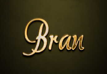 Old gold text effect of name Bran with 3D glossy style Mockup