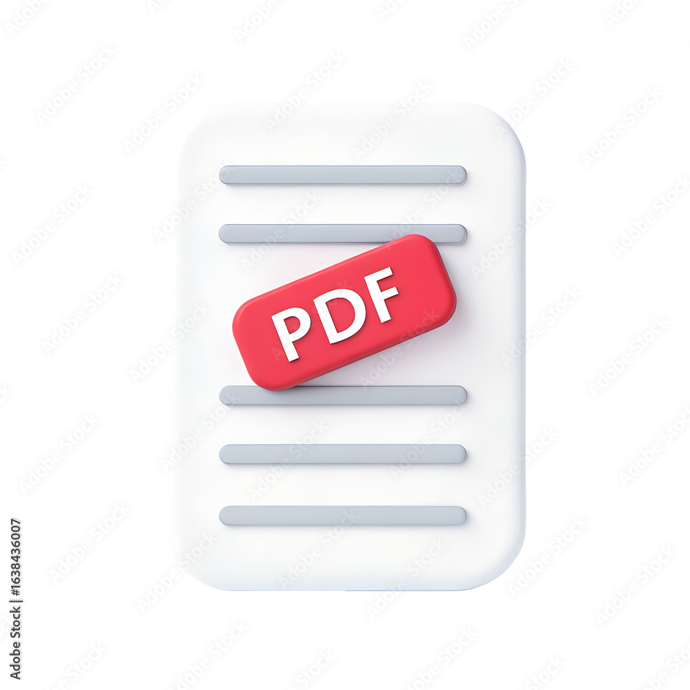 Poster 3d icon of a pdf document with a red stamp isolated on transparent background