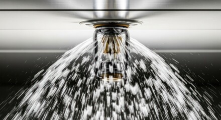 Ceiling-mounted fire sprinkler spraying water