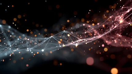 Dynamic visualization of graph-based AI learning from structured knowledge with flowing data links and futuristic UI elements