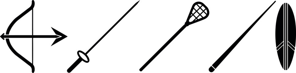 Archery, Fencing, Lacrosse, Surfboard Sports Icons