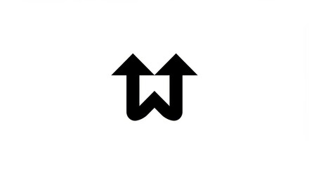 Stylized black icon featuring arrows pointing upward combined with a 'W' shape