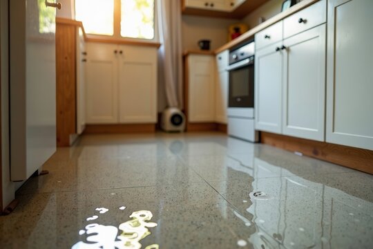 In depth look at water damaged kitchen flooring after a plumbing catastrophe.