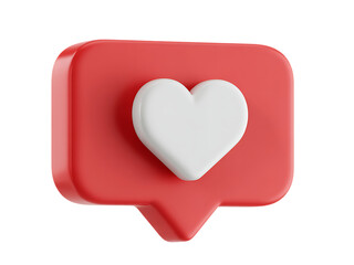 3 D Red Social Media Like Notification with White Heart Icon isolated on a transparent background image