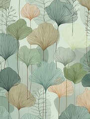 Boho Aesthetic Fern And Eucalyptus Leaves Pattern In Soft Green Tones