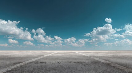 Empty runway, blue sky, clouds, horizon, background for travel