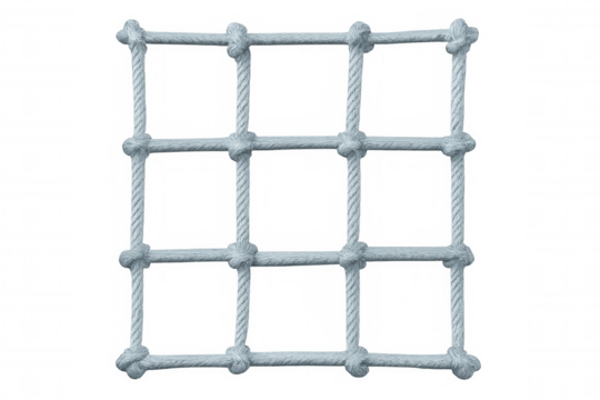 Rope grid forming nine square sections isolated on transparent background, ideal for nautical or safety-related designs