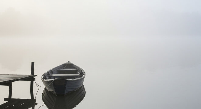 Boats floating on calm river and lake waters with simple objects and water-themed elements - Powered by Adobe