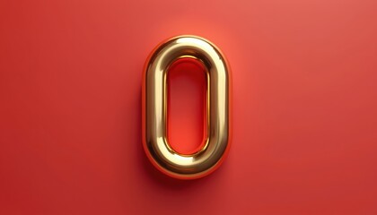Obraz premium 3D render of a shiny gold oval chain link on a smooth red background. This minimalist geometric design with glossy polished curves represents connection, links, and abstract shapes.