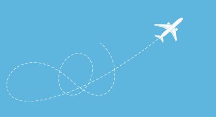 Airplane with dotted line route. flying plane with twisted, curved and straight dashed trace path. transparent png and vector illustration.
