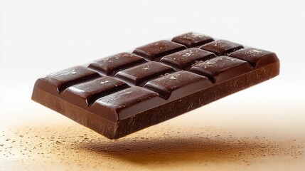 Dark Chocolate Bar Floating Above Ground With White Background