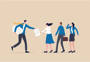 Work delegation, manager distribute work assignment to team member colleagues, assign tasks, job or project to staff responsibility concept, businessman manager delegate project assignment to team.