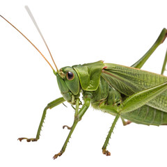 Fototapeta premium Close-up Photograph of a Green Grasshopper on White Background