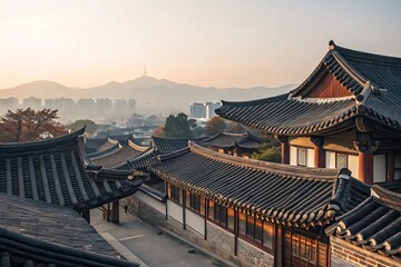 Naklejka premium Traditional korean architecture with distant view