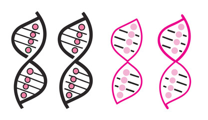 Four stylized DNA double helix strands on white background