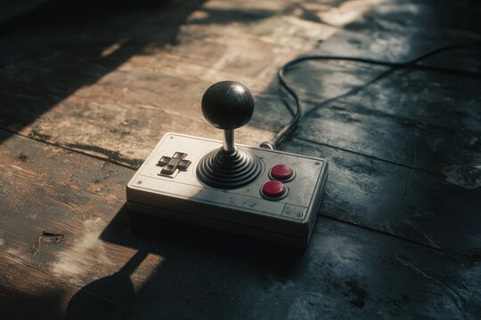 Game Controller on a Wooden Surface - Powered by Adobe