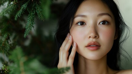 Close-up portrait of a woman with natural beauty.