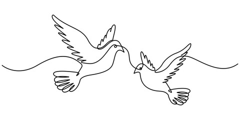 Single Line Dove Drawing Peace, Flight, Freedom, Hope, Art, Simple Linear Drawing, flying dove bird one continuous line drawing vector illustration, Editable stroke