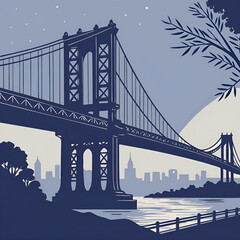 Fototapeta premium silhouette of a city bridge with suspension cables