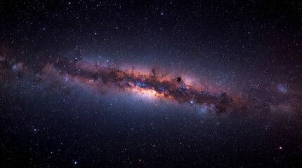 Obraz premium milky way galaxy with stars and space dust in the universe. Milky Way galaxy. The image captures a dense band of stars, cosmic dust, and nebulae in a rich array of deep blue, purple, and brown colors