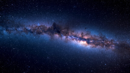 Obraz premium milky way galaxy with stars and space dust in the universe. Milky Way galaxy. The image captures a dense band of stars, cosmic dust, and nebulae in a rich array of deep blue, purple, and brown colors