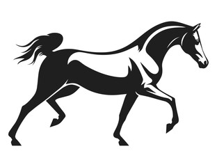 Obraz premium Black silhouette of a graceful arabian horse with flowing mane