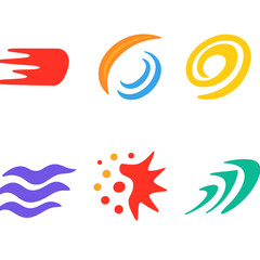 Obraz premium Dynamic Motion Icons. Flat vector icons of abstract motion forms: motion blur streak, curved speed line, kinetic rings, spin trail