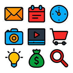 Bold Minimalist Icons. No text. No labels. Flat style. Generate a set of flat-style icons in a modern, minimalist design. Use bold
