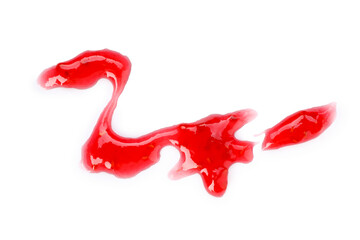 Delicious sweet raspberry jam isolated on white, top view