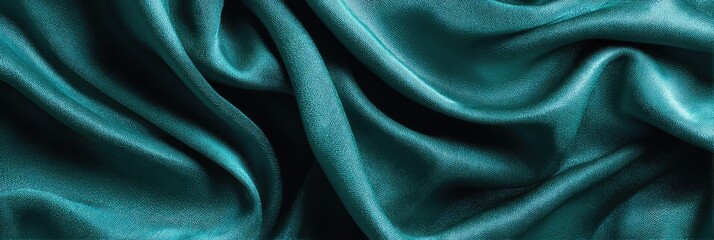 Fototapeta premium Teal silk fabric with flowing drapes (2)