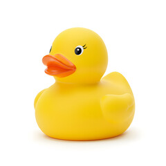 Yellow rubber duck toy isolated on white background