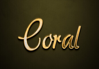 Old gold text effect of name Coral with 3D glossy style Mockup