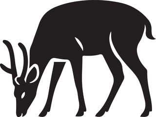 Black silhouette of a deer grazing on a white background