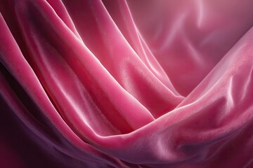 Obraz premium Close-up of draped, deep pink velvet fabric. Soft folds and subtle shading create a luxurious texture