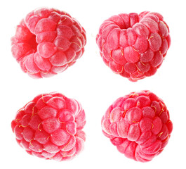 Fresh ripe raspberries isolated on white, set