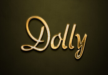 Old gold text effect of name Dolly with 3D glossy style Mockup