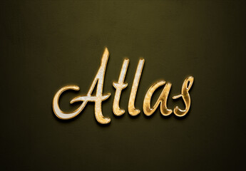 Old gold text effect of name Atlas with 3D glossy style Mockup