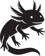 Black silhouette of a swimming axolotl salamander amphibian