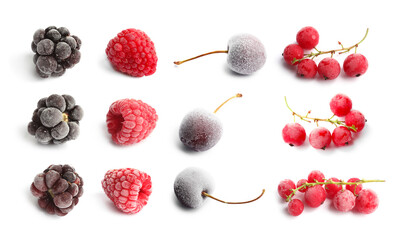 Frozen berries isolated on white, set. Food preservation © New Africa