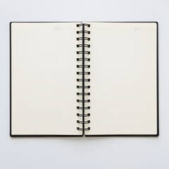 Open blank spiral bound notebook isolated on white background