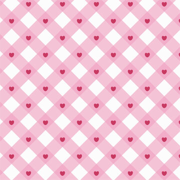 Pink Checkered with Heart Gingham Seamless Pattern