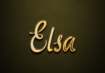 Old gold text effect of name Elsa with 3D glossy style Mockup