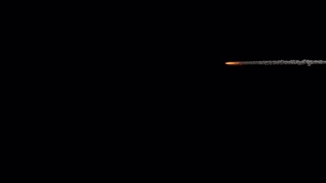 Meteor, rocket or missile 014 shooting across the sky, 4k 24p, alpha channel for transparent background