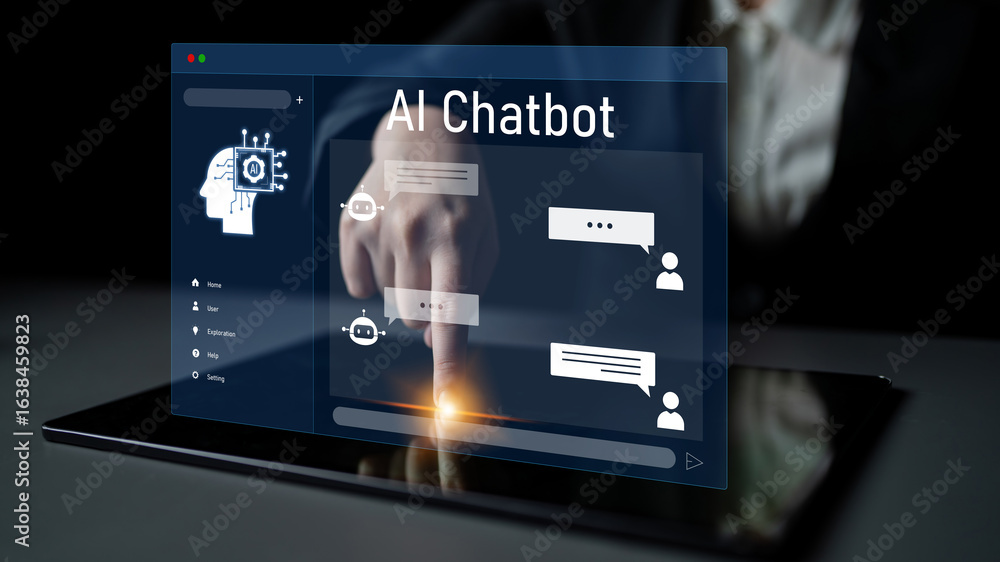 Poster ai chatbot interface facilitates communication, chatbot, and ai interaction for automated user suppo