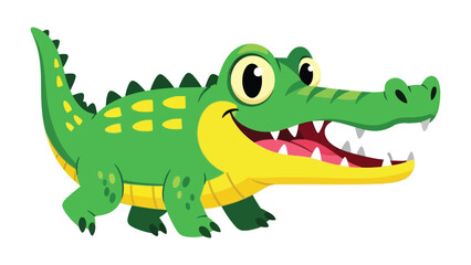 Cheerful Cartoon Crocodile: This vibrant illustration showcases a friendly, green crocodile, with a bright yellow belly and a big, toothy grin, perfect for children's designs and educational content.